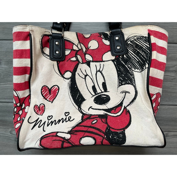 Loungefly Disney Minnie Mouse Tote Bag White Red - Picture 2 of 8